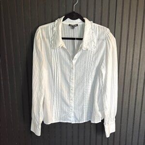 J. Crew White Long Sleeve Pleated Button Down Shirt